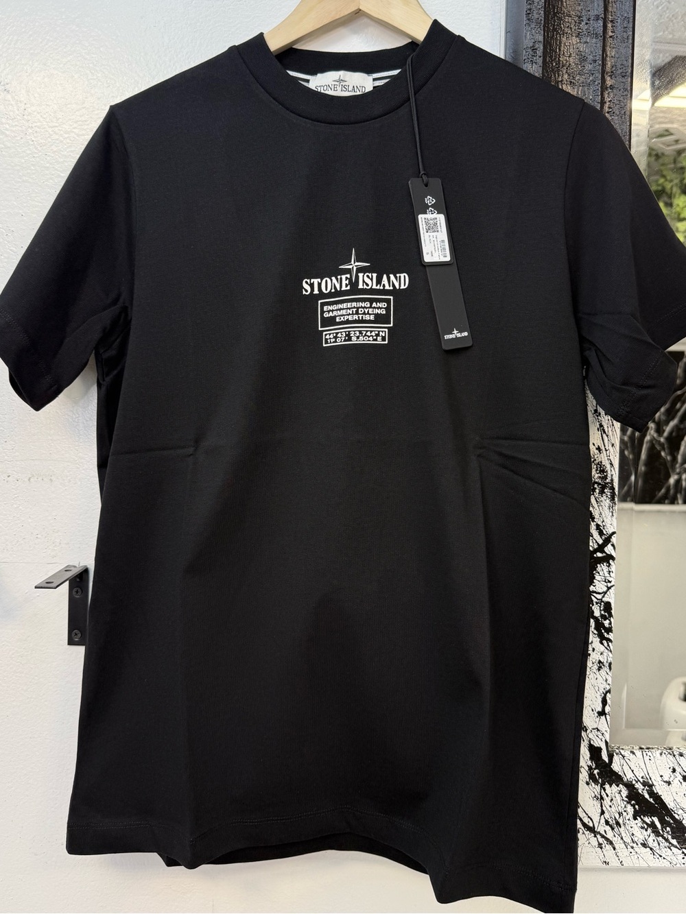 Stone Island Black Short-Sleeve Crewneck Tee with White Chest Logo